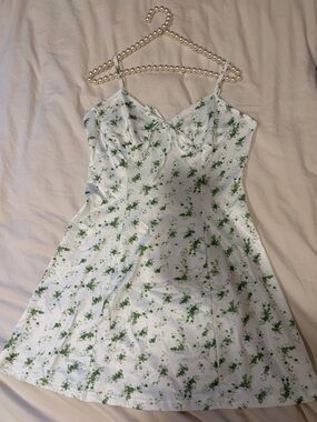White Green Floral Mini Dress Size XS Adjustable Strap